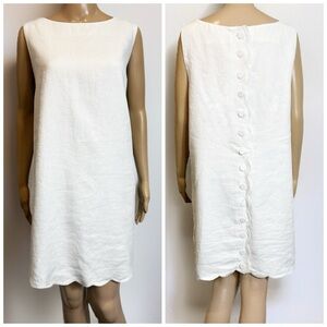 J. Crew White Linen Scallop Trim Shift Button Back Tank Dress TINY FLAWS